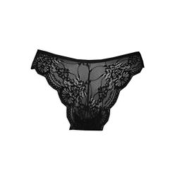 Women's lace material thong panties - black - XS