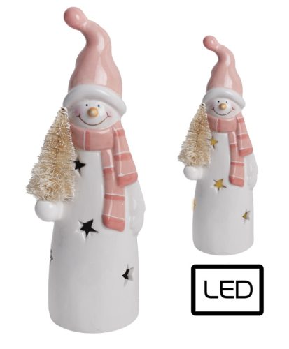 PORCELAIN LED SNOWMAN+DR.CHRISTMAS RED/WHITE23.5