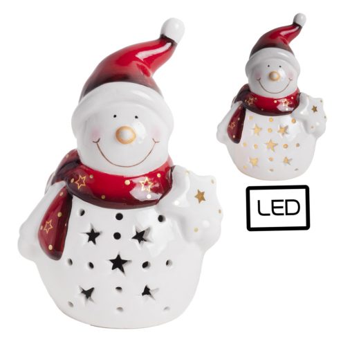 PORCELAIN LED SNOWMAN PINK/WHITE 15.5