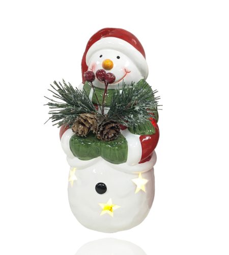 PORCELAIN SNOWMAN +HAT LED 16.5