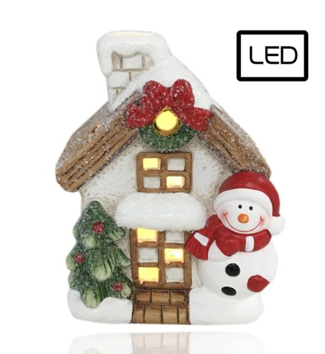 PORCELAIN HOUSE+SNOWMAN+LED 15.6