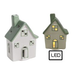 PORCELAIN LED LITTLE HOUSE WHITE/GREEN13.5