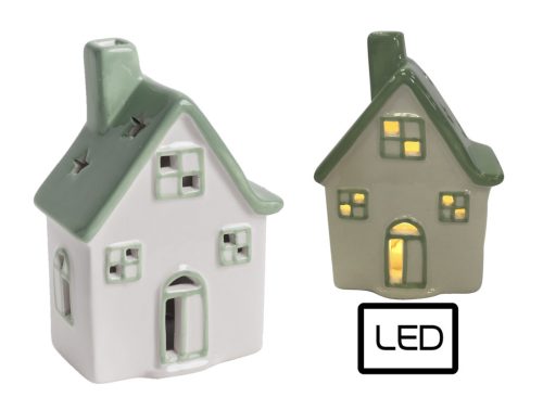 PORCELAIN LED LITTLE HOUSE WHITE/GREEN13.5