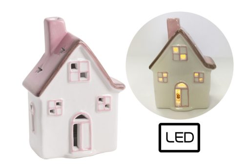 PORCELAIN LED LITTLE HOUSE WHITE/RED13.5