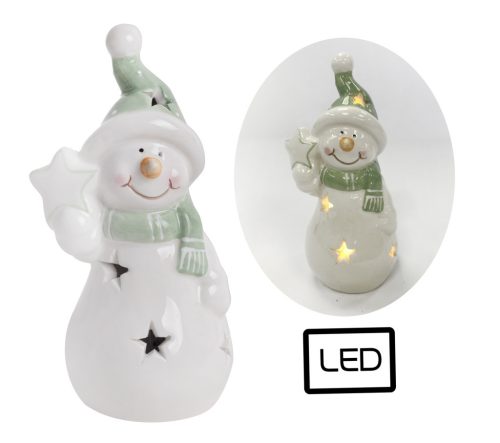 PORCELAIN LED SNOWMAN+STAR GREEN/WHITE13