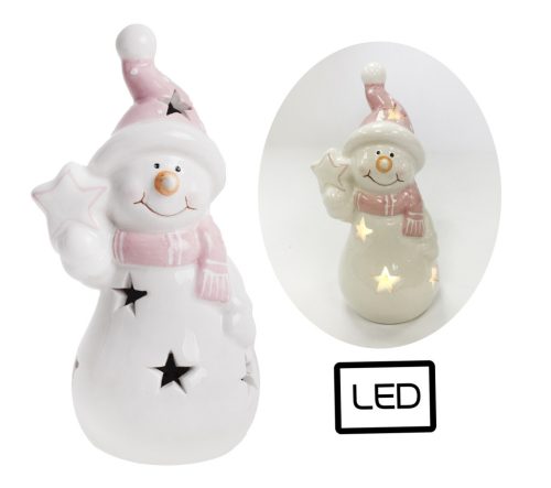 PORCELAIN LED SNOWMAN+STAR RED/WHITE13