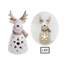 PORCELAIN LED REINDEER WHITE/RED 12.3