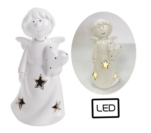 PORCELAIN LED ANGEL WHITE/RED15.5
