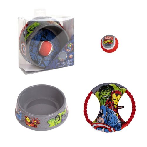Marvel dog toy set, feeding bowl + tennis ball + frisbee