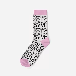   Women's cotton socks - white-pink - Love patterned - Evidence