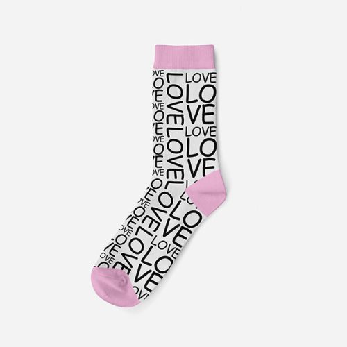 Women's cotton socks - white-pink - Love patterned - Evidence