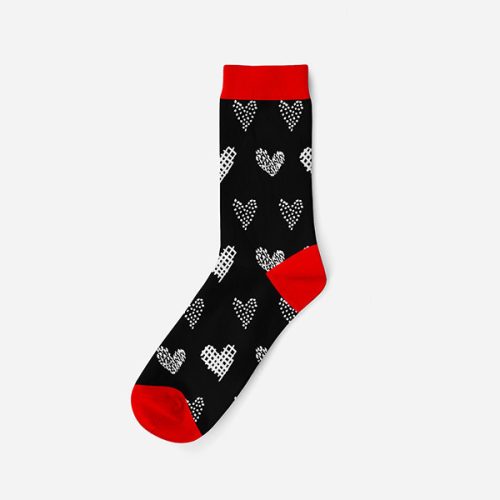 Women's cotton socks - black-red - heart patterned - Evidence