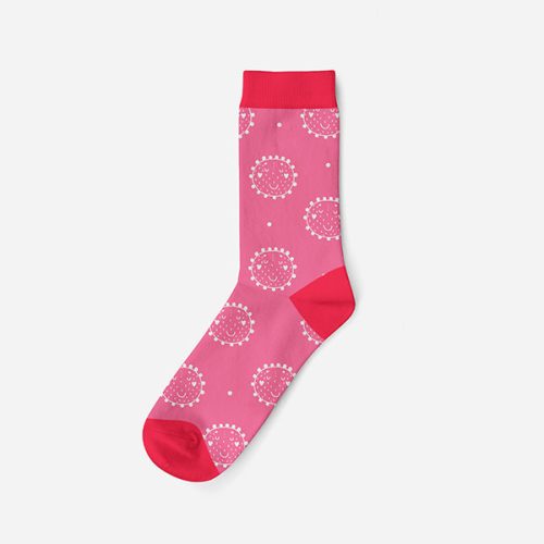 Women's cotton socks - pink-pink - circle patterned - Evidence