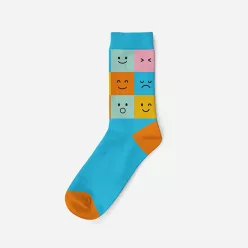   Women's cotton socks - turquoise-blue-orange - checkered - Evidence