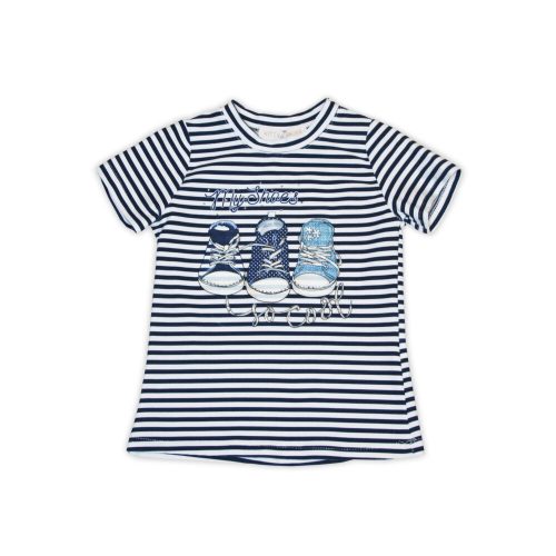 Cotton shirt with rhinestones, decorated with shoe pattern - striped - 110
