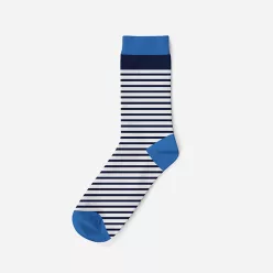   Children's cotton socks - white-dark blue - striped - Evidence
