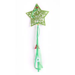 FELT STAR GREEN+BEADS 15*65