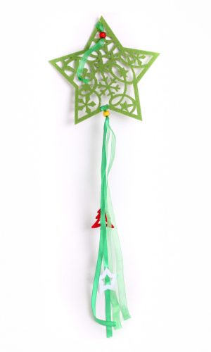 FELT STAR GREEN+BEADS 15*65
