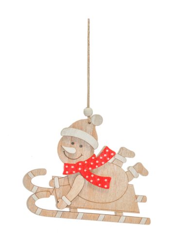 WOODEN SNOWMAN+SLED NAT14,5