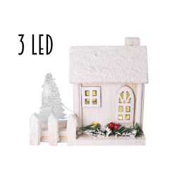WOODEN HOUSE+3LED+FENCE WHITE15