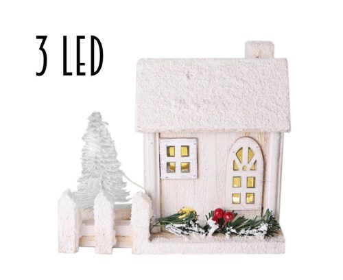 WOODEN HOUSE+3LED+FENCE WHITE15