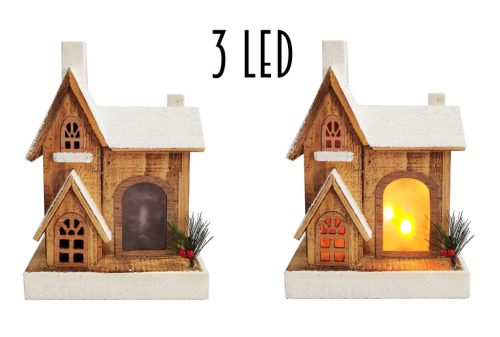 WOODEN HOUSE BROWN/WHITE DOOR 18+3 LIGHTS 24*34