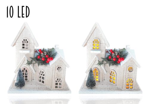 WOODEN HOUSE WHITE RED.BERRY+10LED31