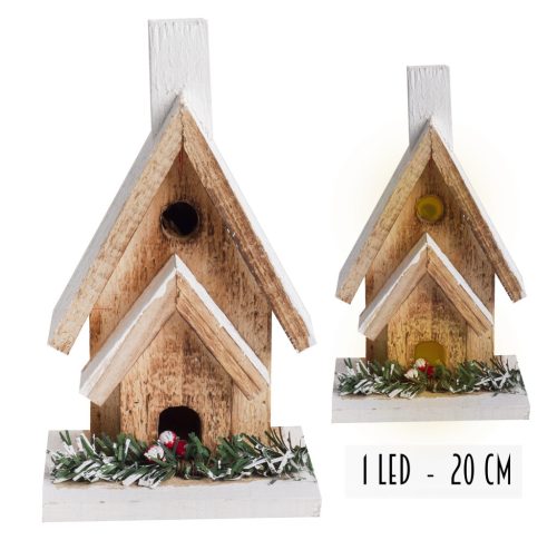WOODEN DOUBLE HOUSE+1LED+CHIMNEY 20