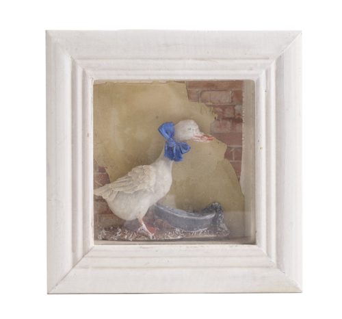 WOODEN PICTURE/DUCK+FOUNTAIN 14*14CM