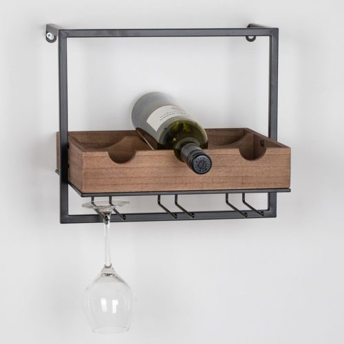 WOOD+METAL WINE RACK 3 ROWS BROWN 32.5