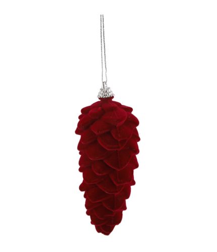 FLOCKED PINECONE BURGUNDY 12*5