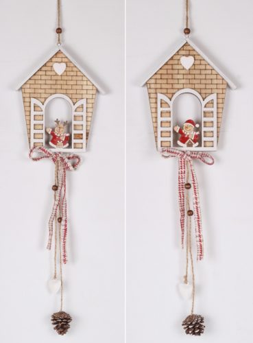 WOODEN CUT HOUSE+SNOW+PINE CONE NAT14*56