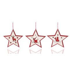 WOODEN LD.STAR+SNOW+REINDEER.RED3PCS10