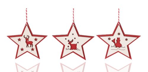 WOODEN LD.STAR+SNOW+REINDEER.RED3PCS10