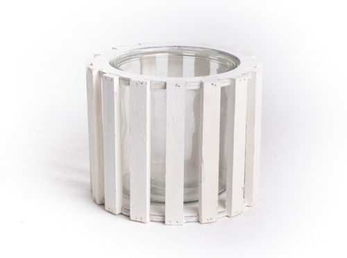 Ü.WOODEN TRAY CIRCLE GR. RIDGED WHITE 11*14