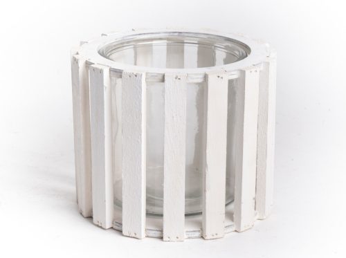 Ü.WOODEN TRAY CIRCLE GR. RIDGED WHITE 16*13