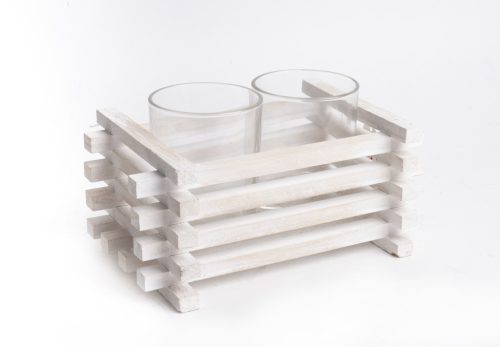 Ü.WOODEN TRAY*2+GRID NAT/WHITE 20*9