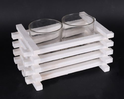 Ü.WOODEN TRAY*2+GRID WHITE 20*9