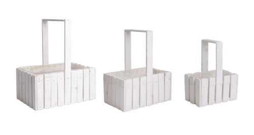 WOODEN PLANTER*3 ANGLE EDGE WHITE   25.5