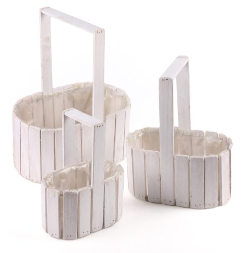 WOODEN PLANTER*3 OVAL EDGE WHITE 26