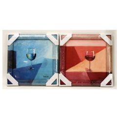 WOODEN PICTURE BLUE/RED GLASS 2PCS 35C