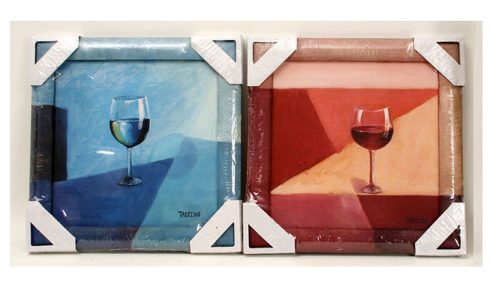 WOODEN PICTURE BLUE/RED GLASS 2PCS 35C