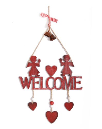 WOODEN CUT WELCOME+ANGEL RED40*19
