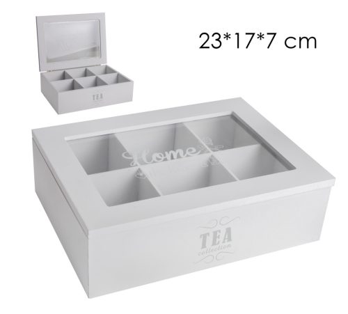 WOOD+TEA BOX 6 ROWS WHITE 23*17*7