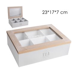 WOOD+TEA BOX 6 ROWS WHITE/NATURAL 23*17*7