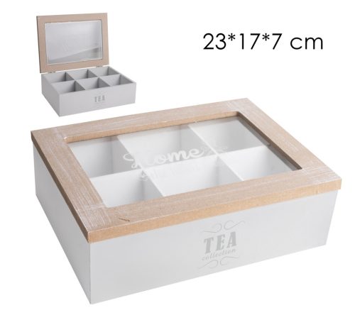 WOOD+TEA BOX 6 ROWS WHITE/NATURAL 23*17*7