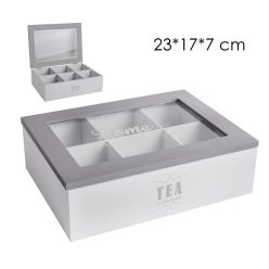 WOOD+TEA BOX 6 ROWS GREY/NATURAL 23*17*7