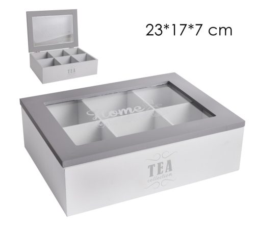 WOOD+TEA BOX 6 ROWS GREY/NATURAL 23*17*7