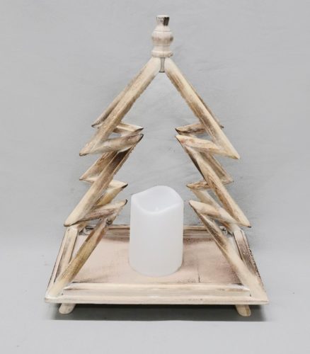 WOODEN PINE TREE+LED BURN28*17*38