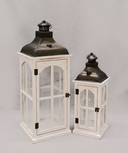 WOOD+METAL LANTERN*2 WHITE 19/27*70